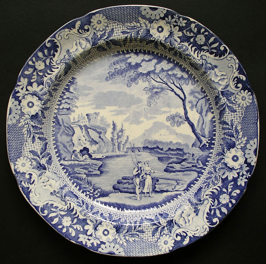 Rockingham Yorkshire Brameld pattern Castle of Rochefort Blue and white pearlware transfer printed plate c.1810-20