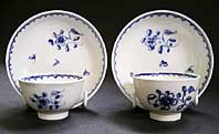 RARE LIVERPOOL ANTIQUE POTTERY PEARLWARE MINIATURE TOY TEABOWL AND SAUCER SETS (PAIR) C.1785-1800