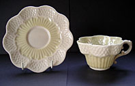 Belleek pottery image - IRISH BELLEEK POTTERY RARE SECOND BLACK MARK PERIOD ERNE PATTERN CUP AND SAUCER C.1891-1926