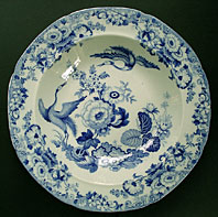 antique blue and white pottery image - FINE STAFFORDSHIRE HICKS AND MEIGH STONE CHINA EXOTIC BIRDS PATTERN BLUE AND WHITE DISH C.1815-22