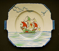 Art Deco pottery image - ART DECO STAFFORDSHIRE CORONET  WARE CLASSIC GALLEON PATTERN HAND COLOURED DISPLAY PLATE C.1933-1938