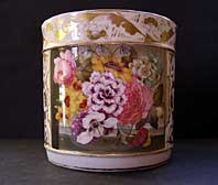 FINE REGENCY ENGLISH PORCELAIN DERBY PORTER MUG, PAINTED FLORAL GROUP, ATTRIBUTED TO EDWIN STEELE C.1820