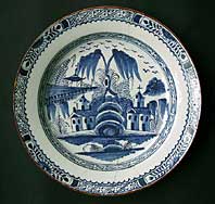 antique blue and white pottery image - AN ENGLISH DELFTWARE ABIGAIL GRIFFITH LONDON LAMBETH TIN-GLAZED CHARGER C.1770-85