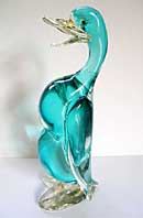 MURANO SOMMERSO ART GLASS DUCK FIGURE WITH ORIGINAL FOIL LABEL C.1960-70