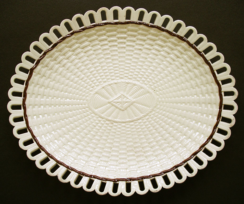 Staffordshire or Leeds Creamware basket weave pattern dish c.1785-1815