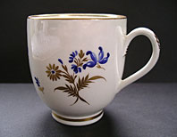 CAUGHLEY PORCELAIN FINE EIGHTEENTH CENTURY ENGLISH PORCELAIN COFFEE CUP  - GILDED BLUE FLOWERS PATTERN C.1780-85