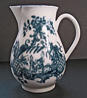 antique blue and white pottery image - WORCESTER PORCELAIN EIGHTEENTH CENTURY ENGLISH PORCELAIN BLUE AND WHITE SPARROW BEAK JUG, THE MOTHER AND CHILD AND MAN FISHING PATTERN BFS II.A.17 C.1775-80